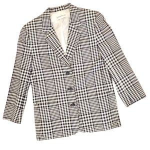 VINTAGE Liz Claiborne Women’s BLACK + WHITE CHECKERED LINEN BLAZER~12P